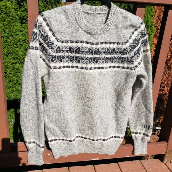 VINTAGE Sweater Grey Shetland Wool Fairisle Unisex L - Picture 2 of 11